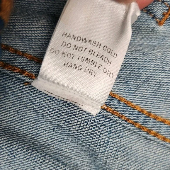 Miou Muse Womens Large Light Blue Wide Leg Denim Jeans Stretch Baggy Raw Hem - Picture 10 of 10